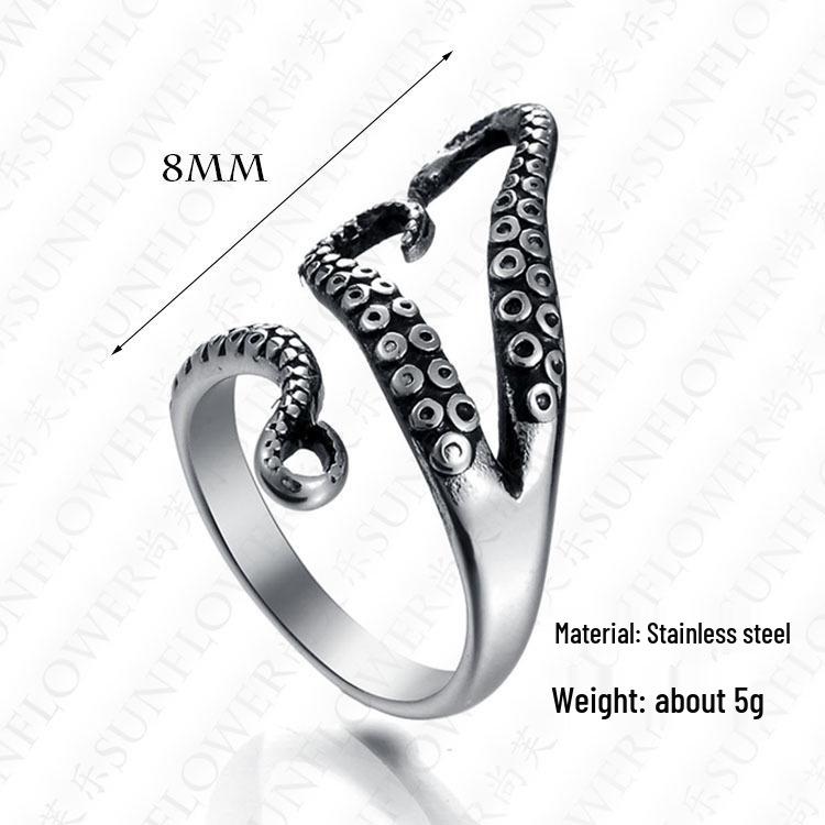 Octopus Stainless Steel Punk Ring - Retro Open Design