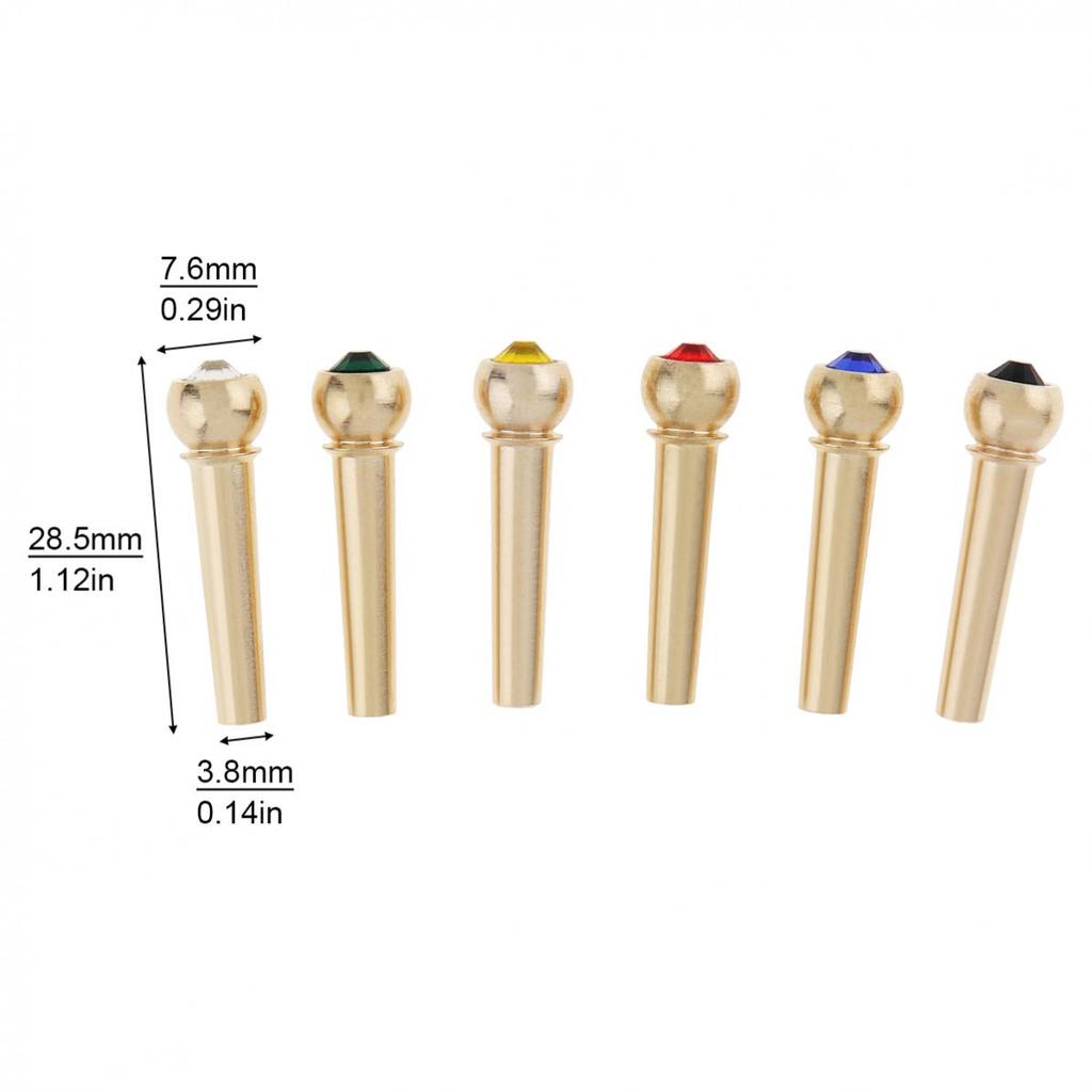 6pcs Pure Copper Brass Colorful Crystal Head Bridge Pins for Folk Acoustic Guitar With 6 Colors Crystal Head