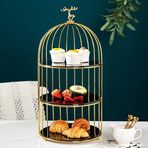 Wrought Iron Ceramic Cake Stand Multi-layer Fruit Plate Snacks Tray Dessert Plate Cake Pan Elk Display Stand Decorative Plates