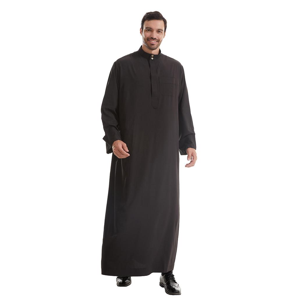 Abito lungo da uomo con colletto alla coreana, manica lunga, vestaglia, stile etnico, costume nazionale tradizionale cinese, outerwear ampio e casual