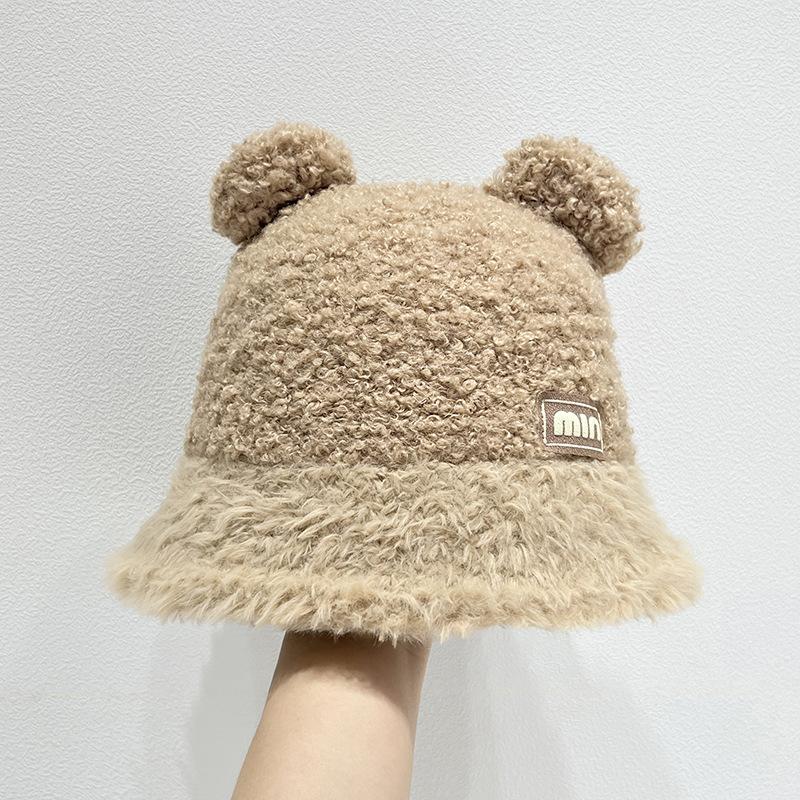 Women's Plush Hat Winter Warm Fisherman Hat Versatile Cute Little Bear Basin Hat