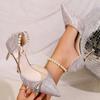 Fashion Fashion Pearl Buckle Strap Pumps for Women Summer Party Bling Pointed Toe Women'pumps Thin Heels Chain High Heels Female