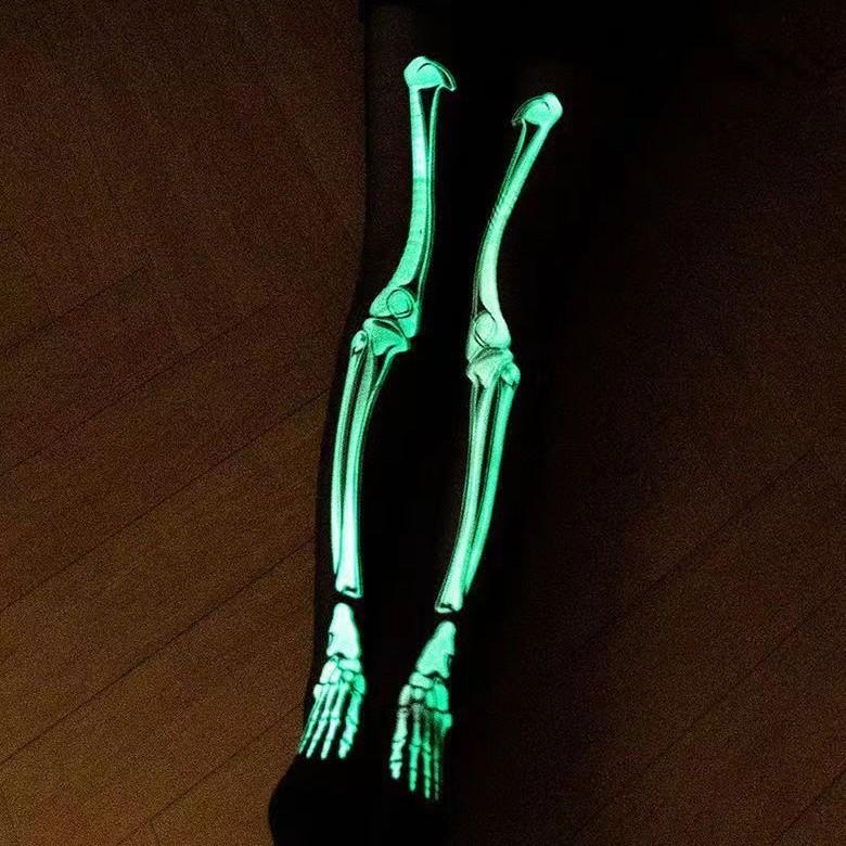 Glow-in-the-dark white bones for disco dancing JK Pantyhose Halloween Hot-Selling Props: Black Glowing Pantyhose
