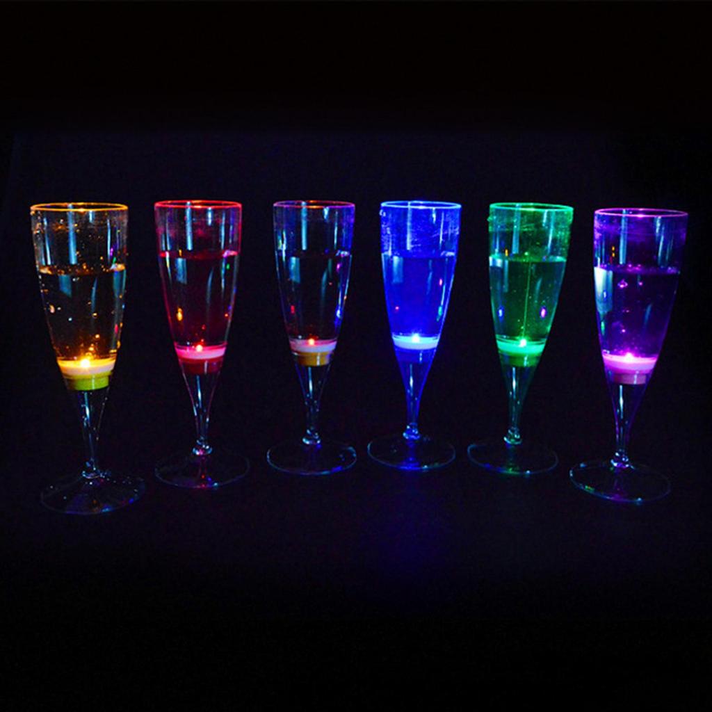 6x Champagne Flutes Drinkware Set Plastic LED Cocktail Cup Glassware Wine Glasses Toasting