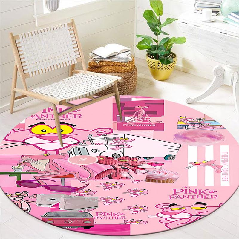 Pink Panther Round Area Rug,Carpet Rug for Living Room Bedroom Sofa Playroom Decor,Non-slip Floor Mat