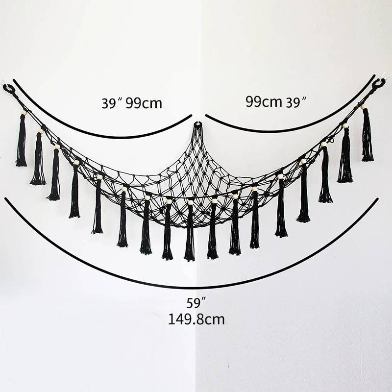 Wall Hanging Toy Storage Net With Colorful Tassels For Kids Room Decor