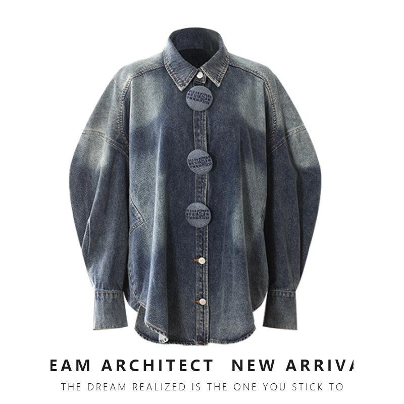 2025 Spring Designer Large Button Denim Cocoon Jacket for Women