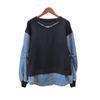 Splicing denim knitted sweater top autumn and winter new design sense loose fake two-piece sweater pullover women