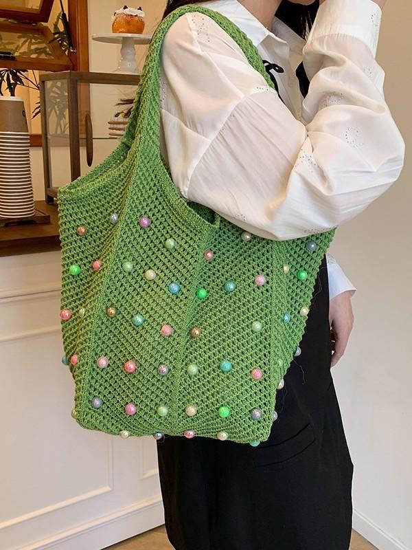 Baumwoll-Handstricktasche mit großer Kapazität und Schultergurt für Freizeit, Reisen und den täglichen Gebrauch