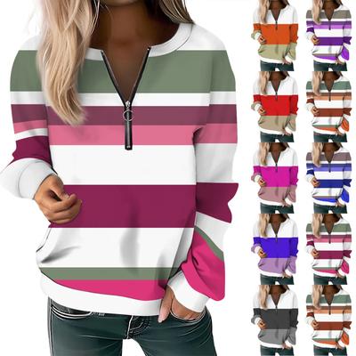 Women Casual Long Sleeve Basic Quarter Zipper  Print Flowers Pullover Sweatshirts Casual Top Fall Clothes