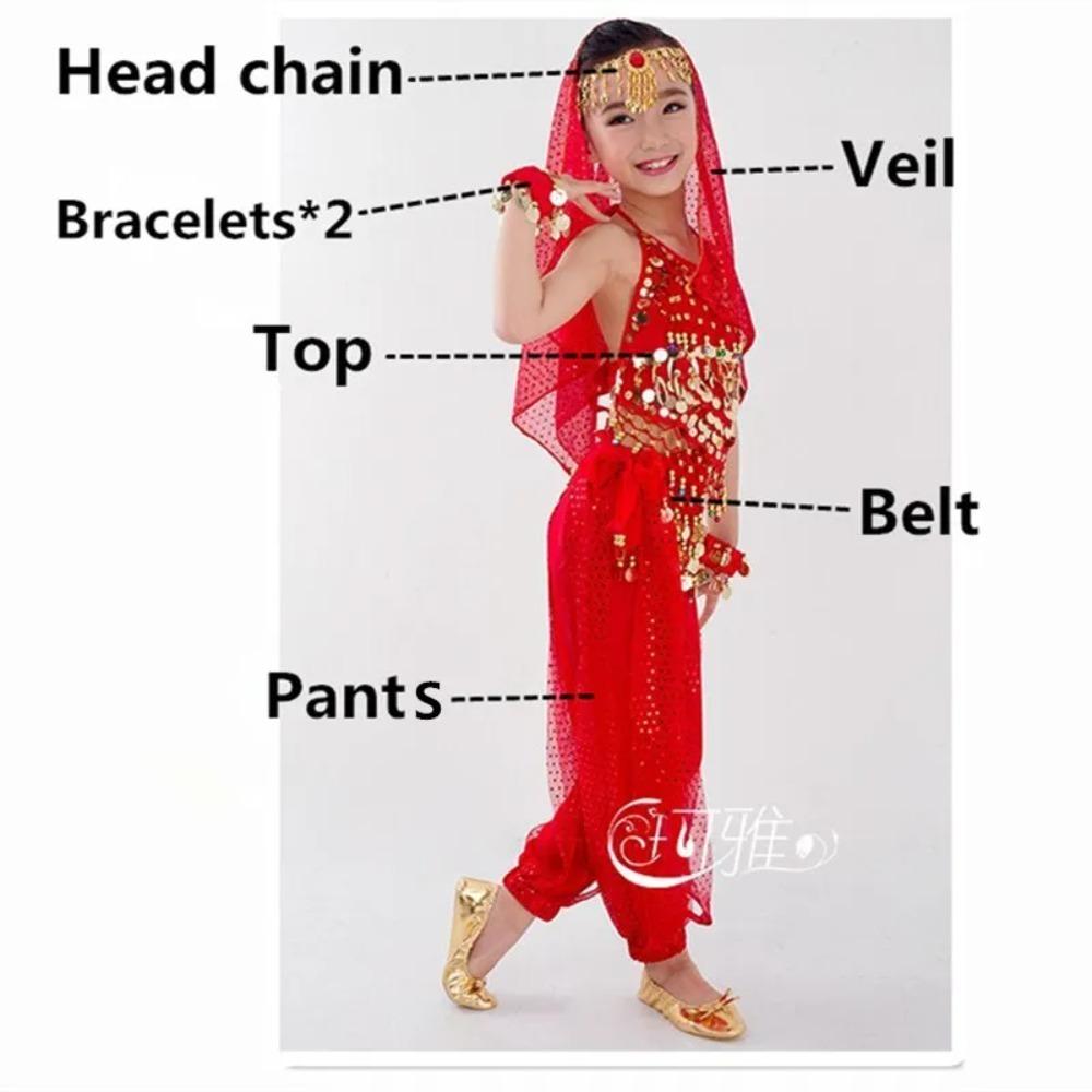 Ensemble Costumes de Danse du Ventre Enfants Danse Orientale Filles Danse du Ventre Inde Vêtements de Danse du Ventre Enfant Enfants Indien 6 Couleurs