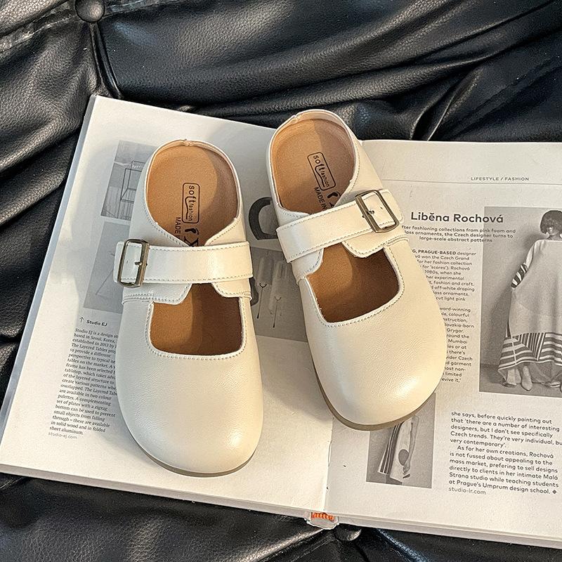 

Модная ретро игривая милая платформа на одной педали женская весенняя с юбкой и полушлепками 40 бежевый