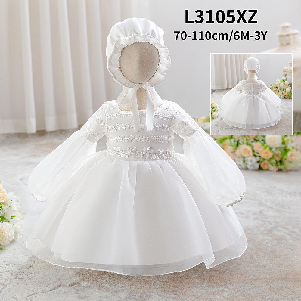 Girls' White Lace Christening Gown - First Birthday Princess Dress