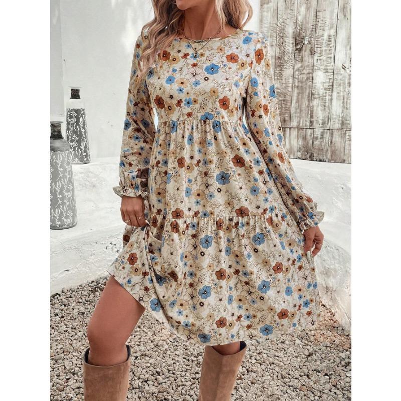 

Women s Floral French Vintage Loose Casual Dress XL абрикосовый