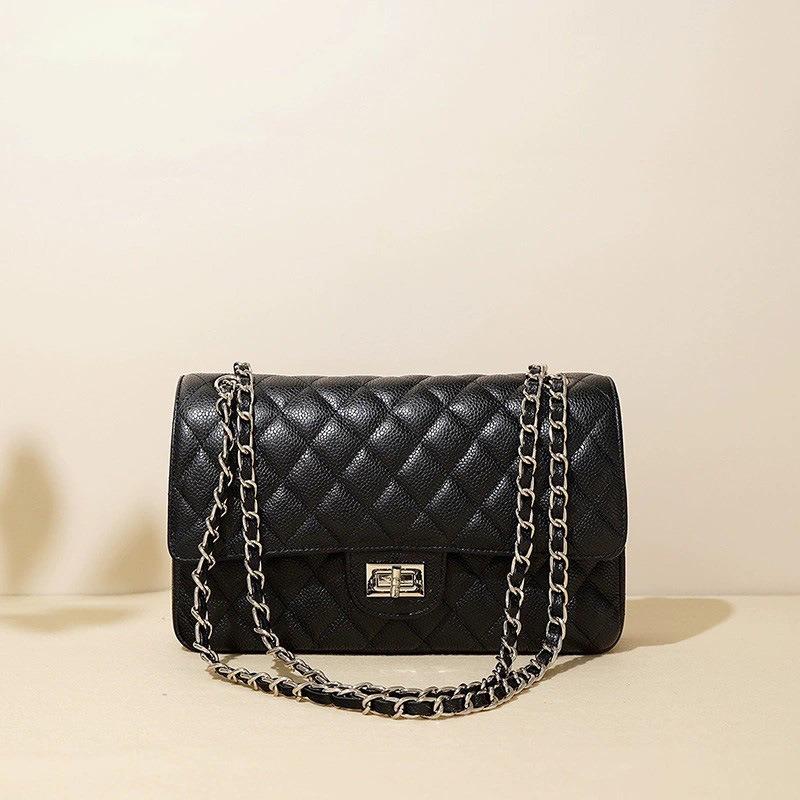 Light Luxury Leather Rhombus Chain Bag First Layer Cowhide Caviar Pattern Underarm Shoulder Crossbody Women's Bag