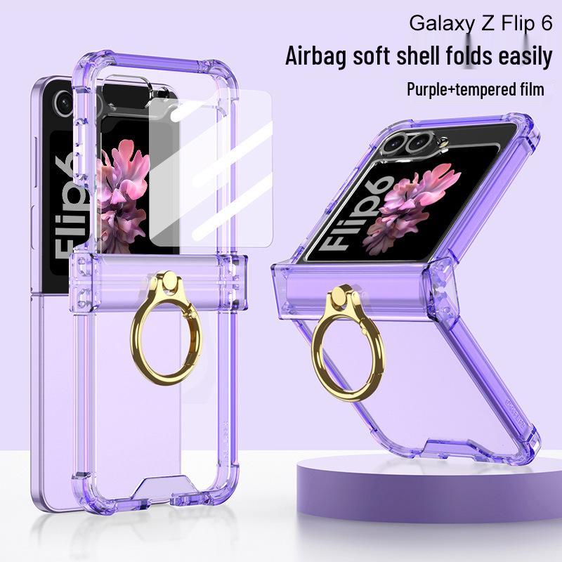 Samsung Z Flip6 Protective Case with Hinge Ring Holder, Full Coverage, Anti-fall. Suitable for Men & Women.