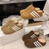 Three bars increase height by 5cm~ Women's outer wear 2025 autumn and winter new lazy shoes velvet soft-soled shoes German training half slippers