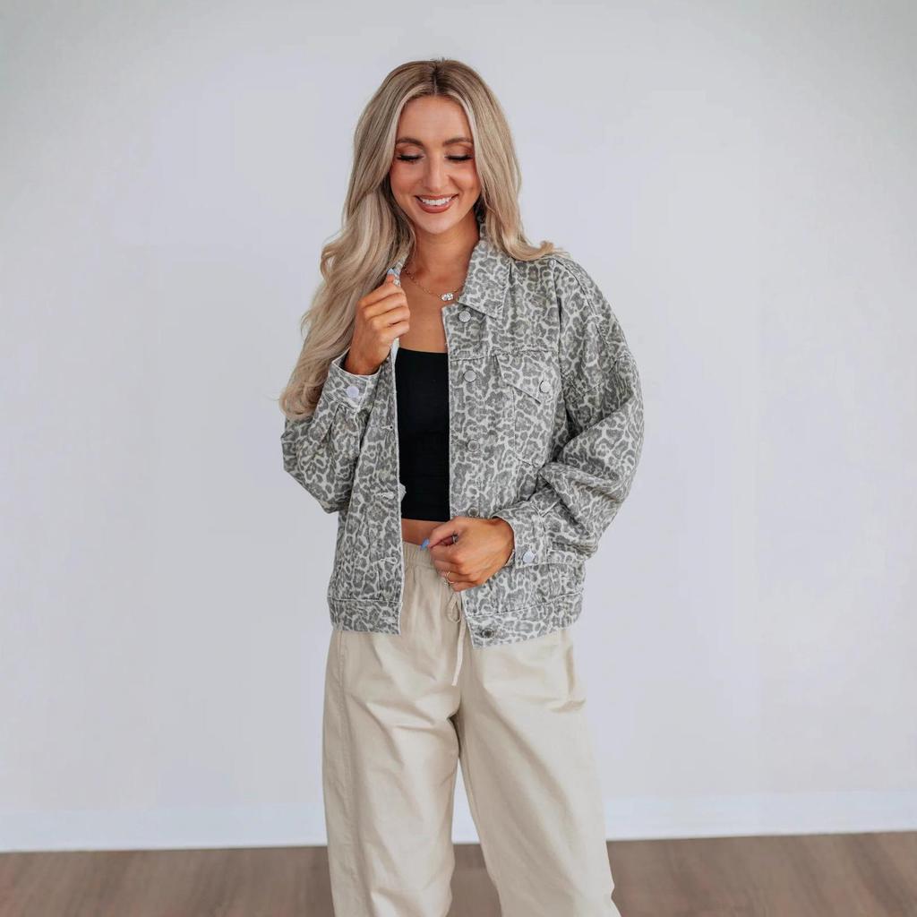 European-American Versatile Loose Washed Print Denim Jacket for Women