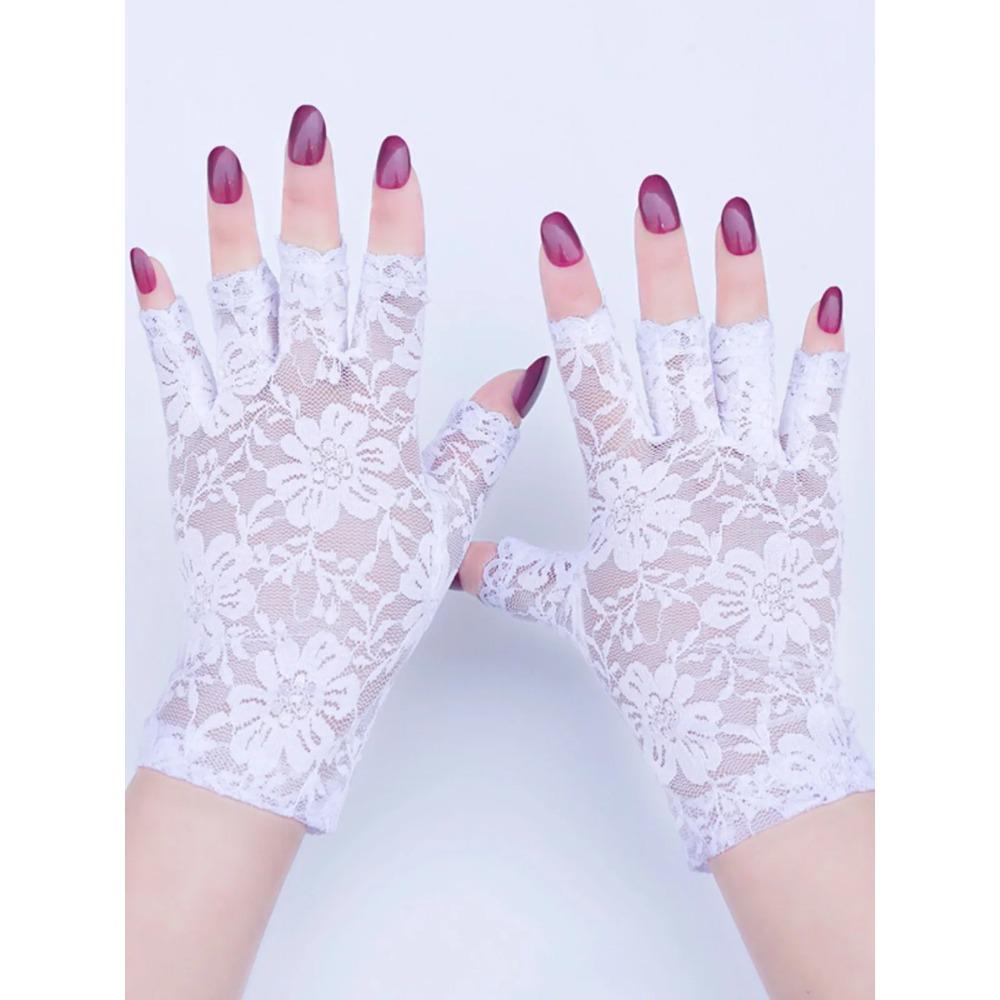 

Черные Сексуальные Кружевные Перчатки без Пальцев Женские Перчатки для Защиты от Солнца Женские Митенки для Вождения для Невесты Дамские Перчатки-Сетка с Половиной Пальца One Size белый