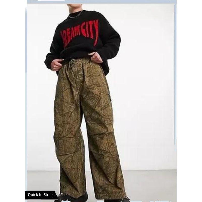 Jaded Leaf Pattern Green Casual Pants Parka