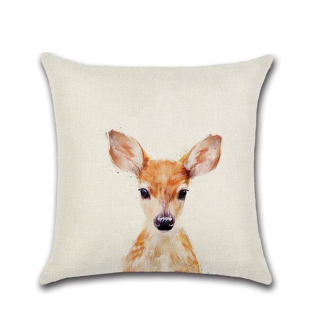 Cute Cartoon Rabbit Printed Cushion Cover Cotton Linen Bear Owl Pillow Case Sofa Decorative Pillowcases Cover Funda De Almohada