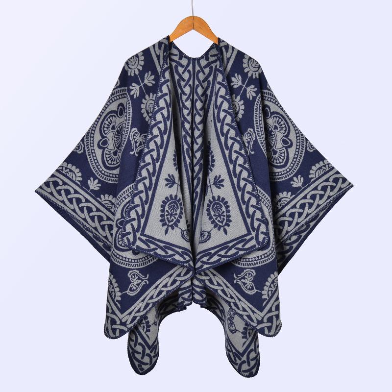 Street New Ladies Scarf Shawl Autumn and Winter Thickened Imitation Cashmere Jacquard Split Warm Cape