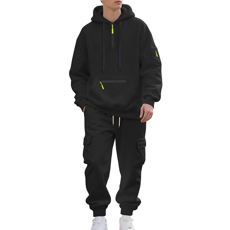 

Autumn/Winter Men s Fleece-Lined Casual Sports Multi-Pocket Workwear Set XXL