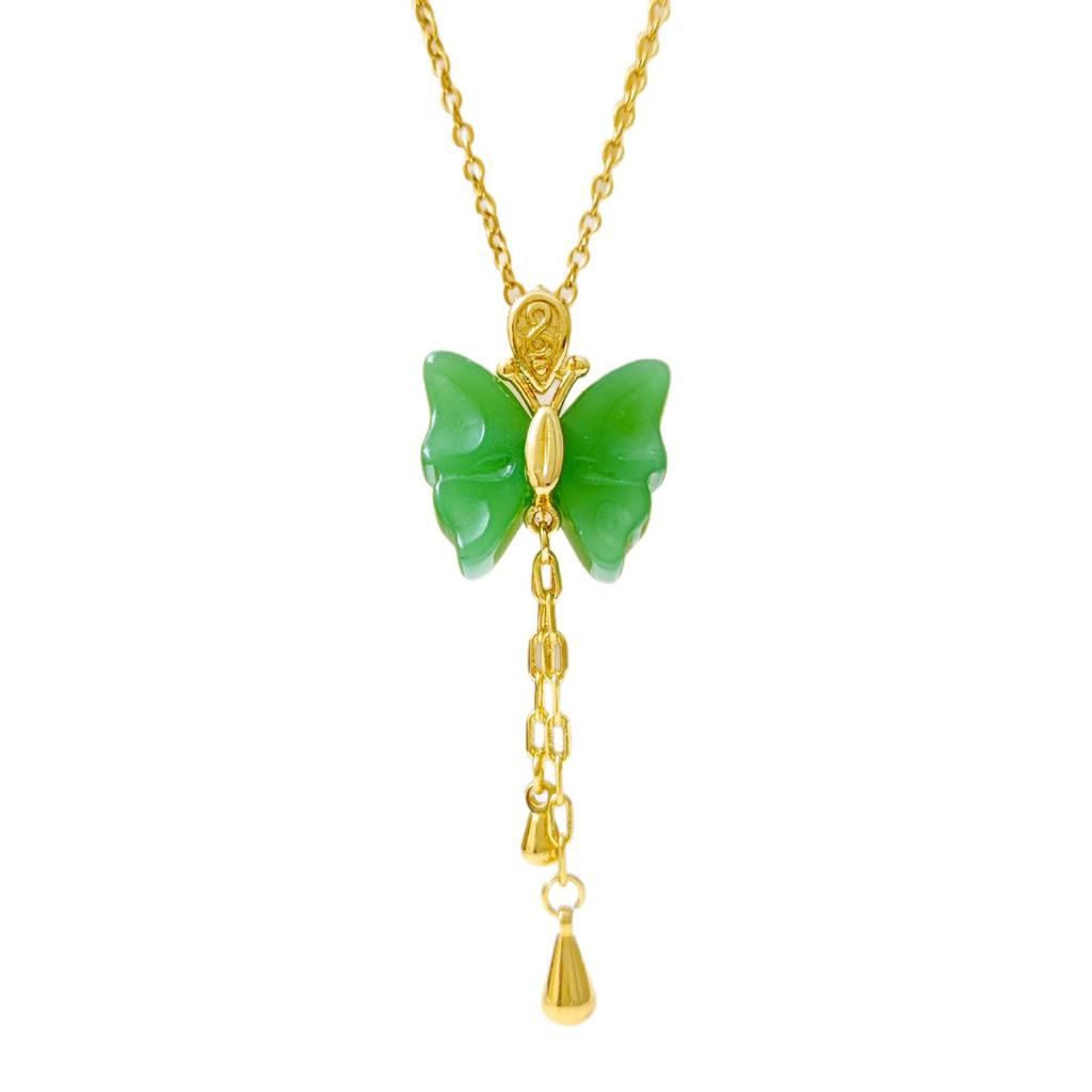 Modern Chinese Hetian Jade Butterfly Tassel Necklace - Elegant Clavicle Chain for Women