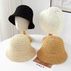 Women's Solid Color Straw Bucket Hat Face-Shielding Summer Beach Fisherman Cap for Outings