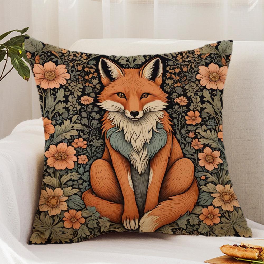 W-William M-Morris Art Fox Cushion Cover Premium Comfort Reversible Pillow Cover - Dual - Use Design For Home & Car