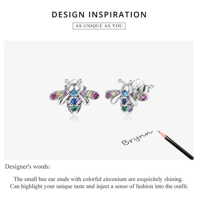 Cercei cu albine cu zirconiu, argint 925 BAMOER, bijuterii fine
