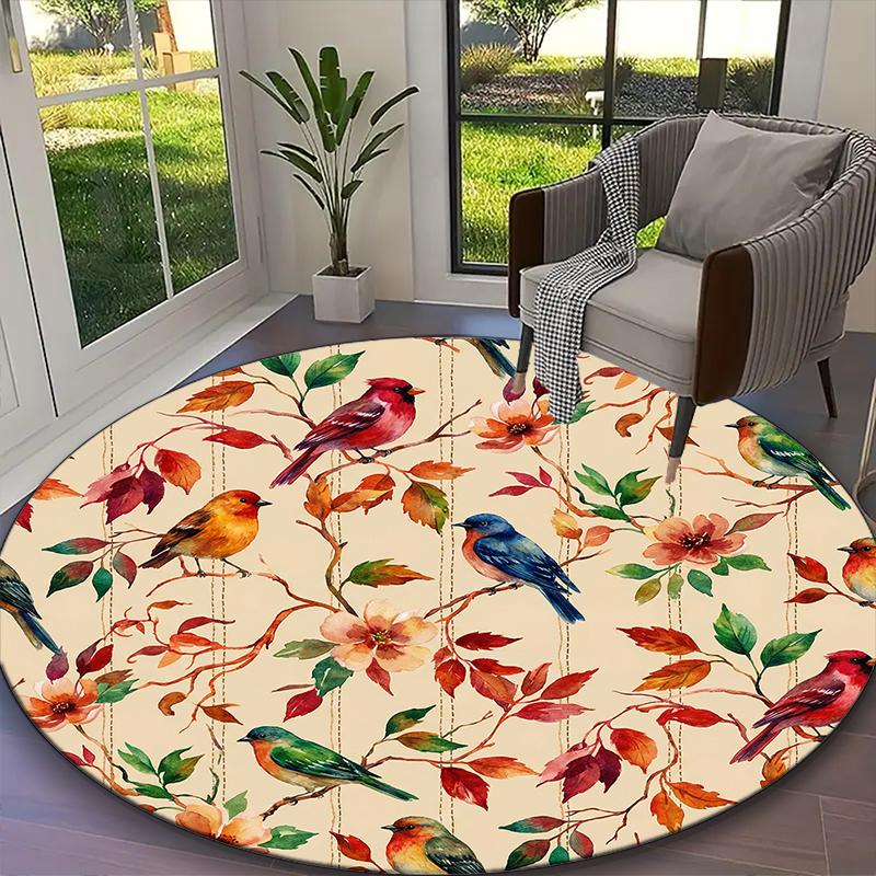 

1pc Office Printed Round Carpet, Bird Rug, Home Sofa Chair Mat For Christmas and Halloween Décor, Living Room Floor Mat Diameter 60cm