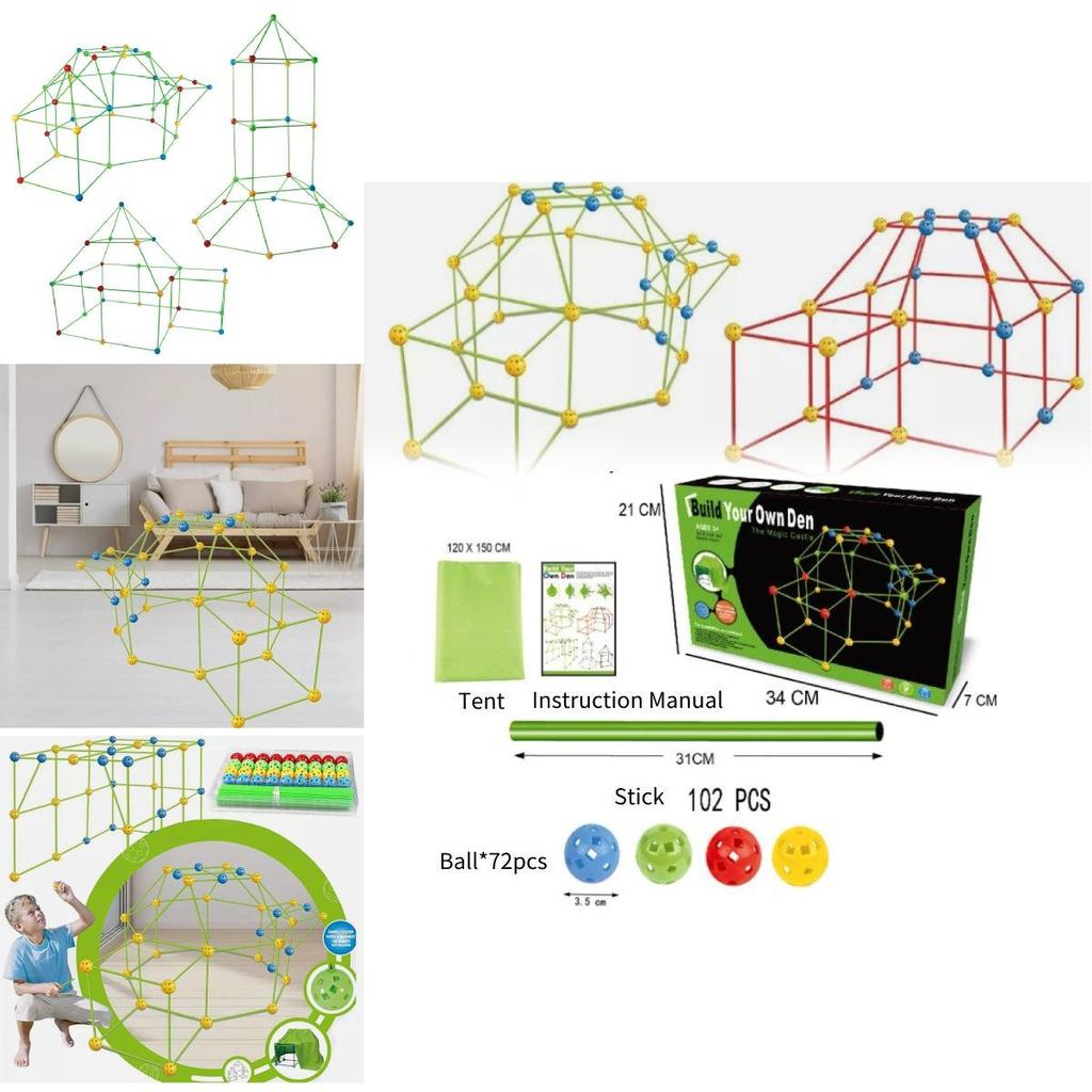 Colorful Diy Tent Building Kit For Kids With Educational Plastic Sticks And Balls