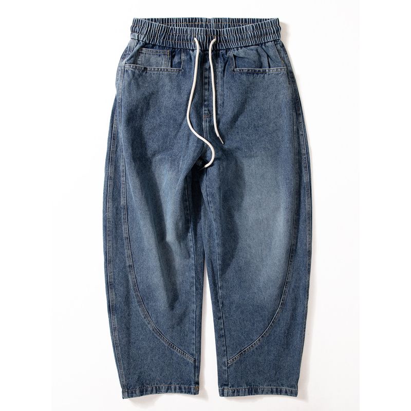 Men's Curved Hem Jeans Autumn/Winter New Style Heavyweight Pants American Retro Loose Straight Casual Wide-Leg Trousers