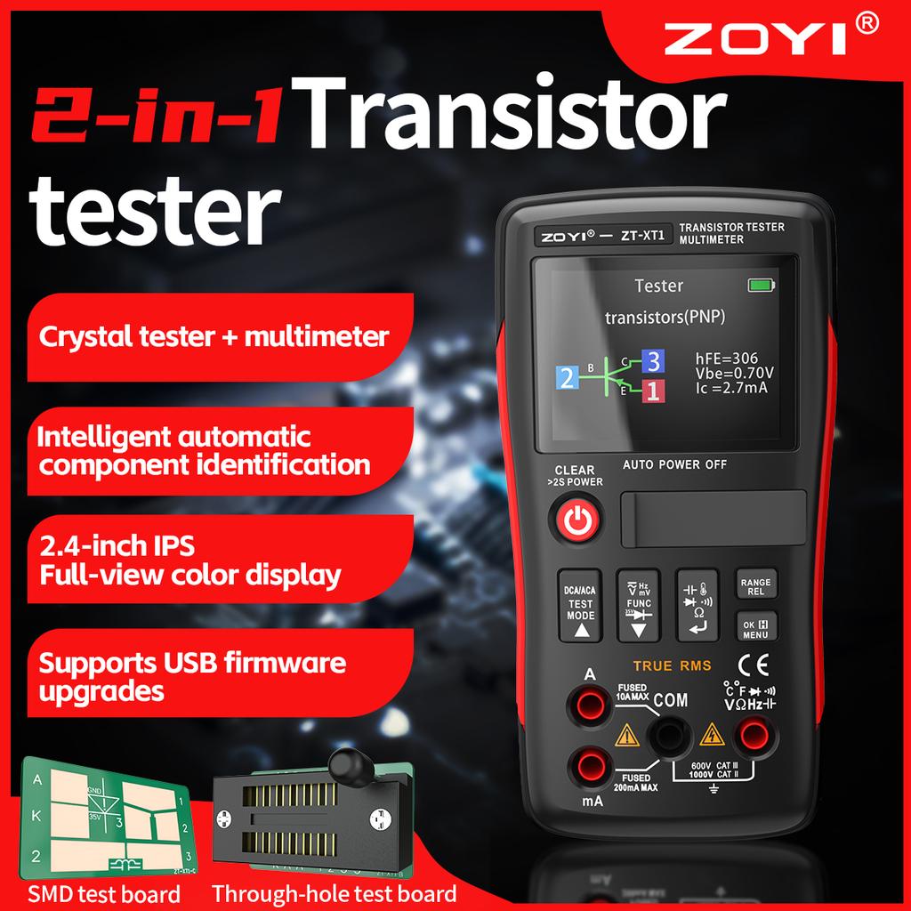 ZOYI ZT-XT1 Professional 2-in-1 Digital Multimeter Transistor Tester, Voltage, Resistance, Diode, Triode & Continuity Tester