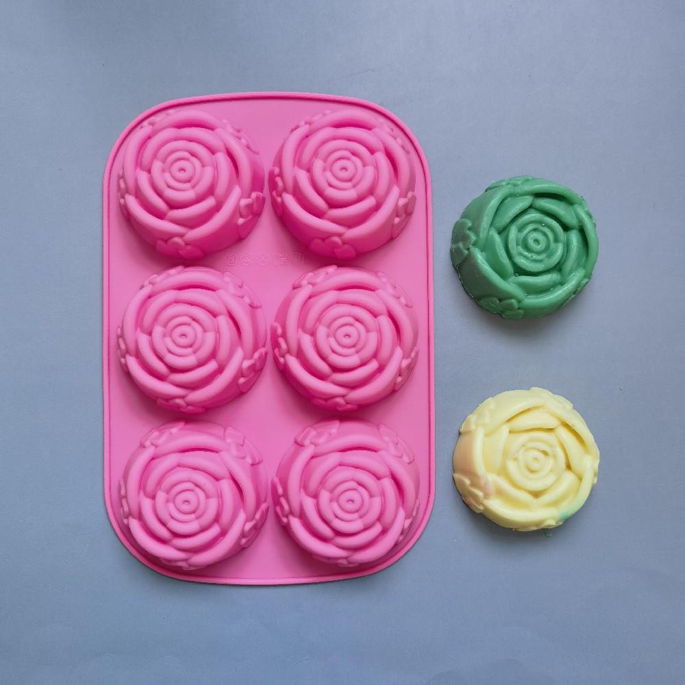 6 Löcher Rose Blume Handgemachte Seife Kerze Silikonform Herzform DIY Kuchen Schokolade Backwerkzeuge Eiswürfelform