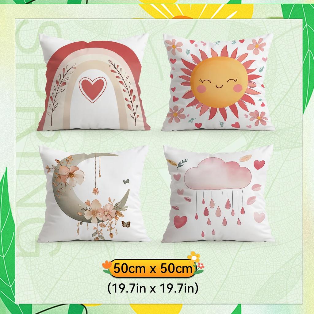 4pcs/set Rainbow Heart Cloud Decoration Cushions Pillowcase Polyester Cushion Cover Throw Pillow Pillowcover Home Car Sofa Decor