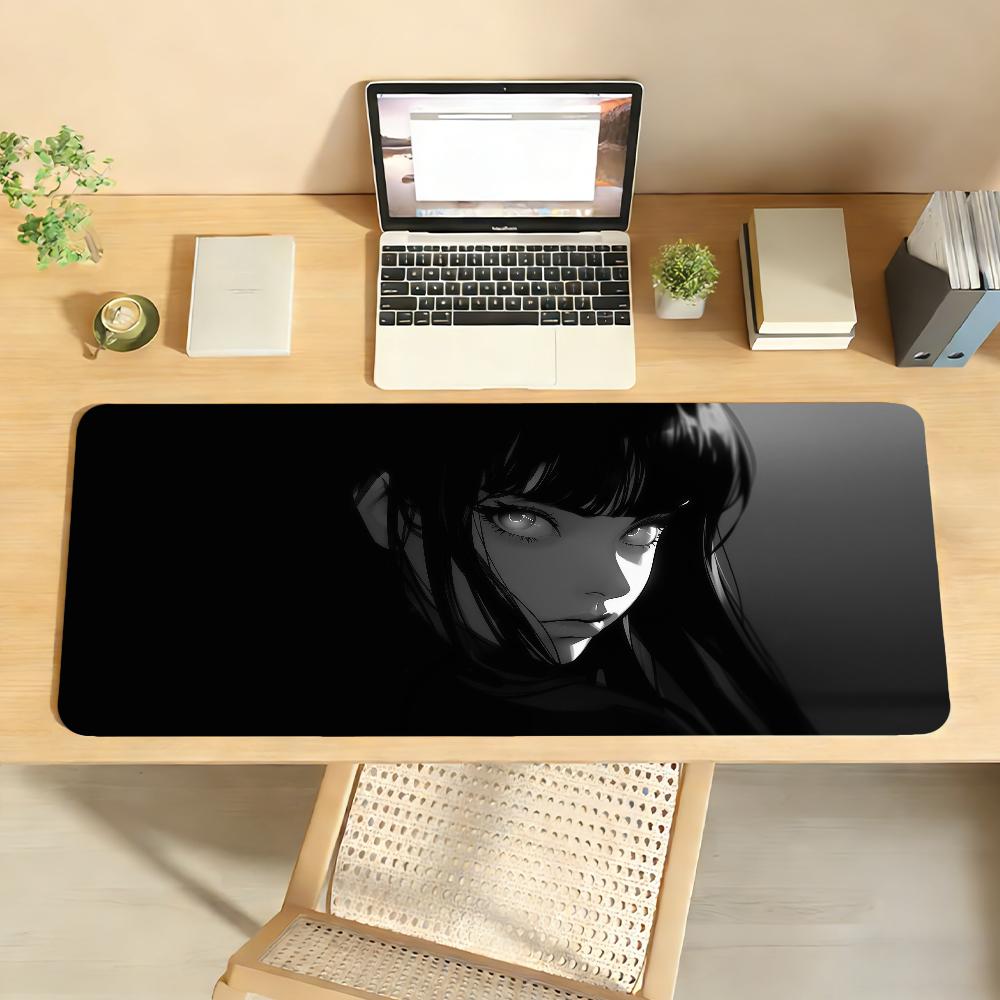 Black Anime Dark Girl Mouse Pad For Office Gaming And Keyboards Non-Slip Large Waterproof