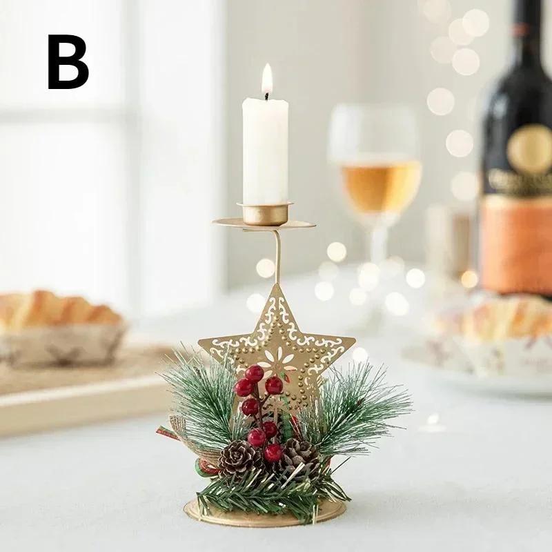 Christmas Home Decoration Candlestick Elk Snowflake Pentagram Candlestick Christmas Window Decoration Desktop Layout Candle