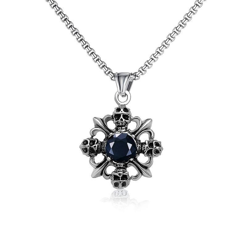 Fashionable Retro Diamond Studded Gothic Patterned Skull Necklace Men's Titanium Steel Pendant