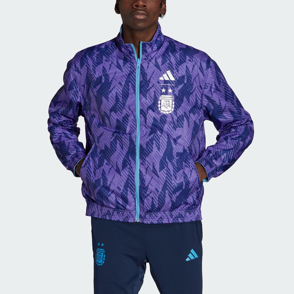Adidas Argentina National Team Printed Zip-Up Stand Collar Reversible Jacket Men Outerwear Blue HF3948