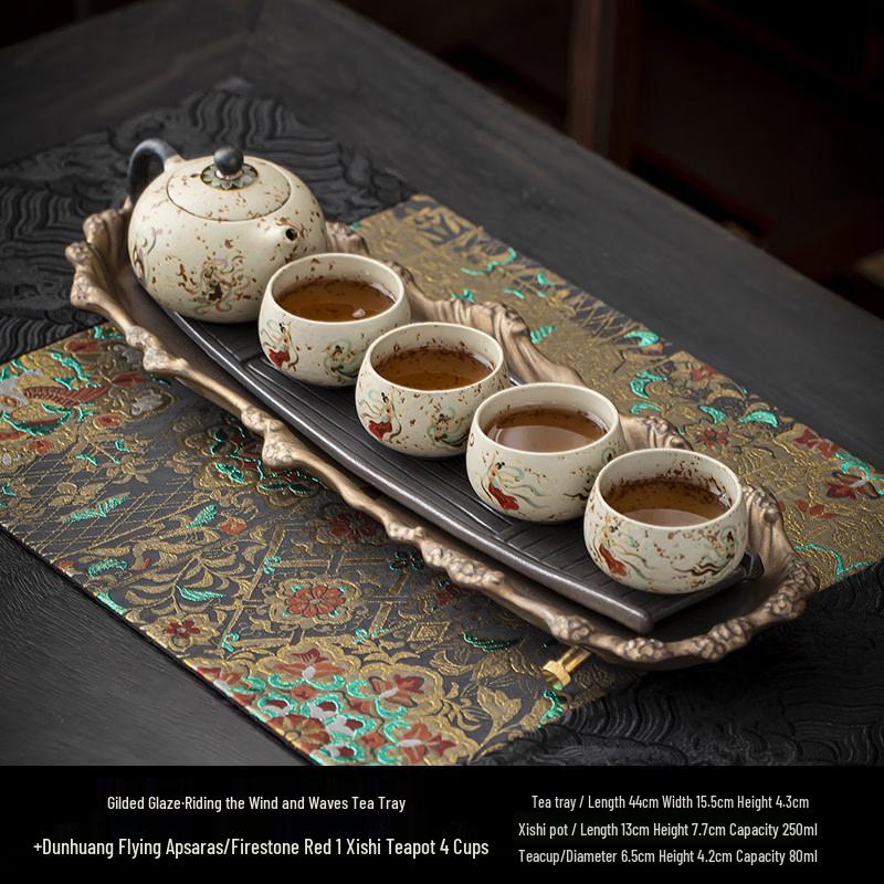 Flint Red Flying Apsaras Ceramic Tea Set
