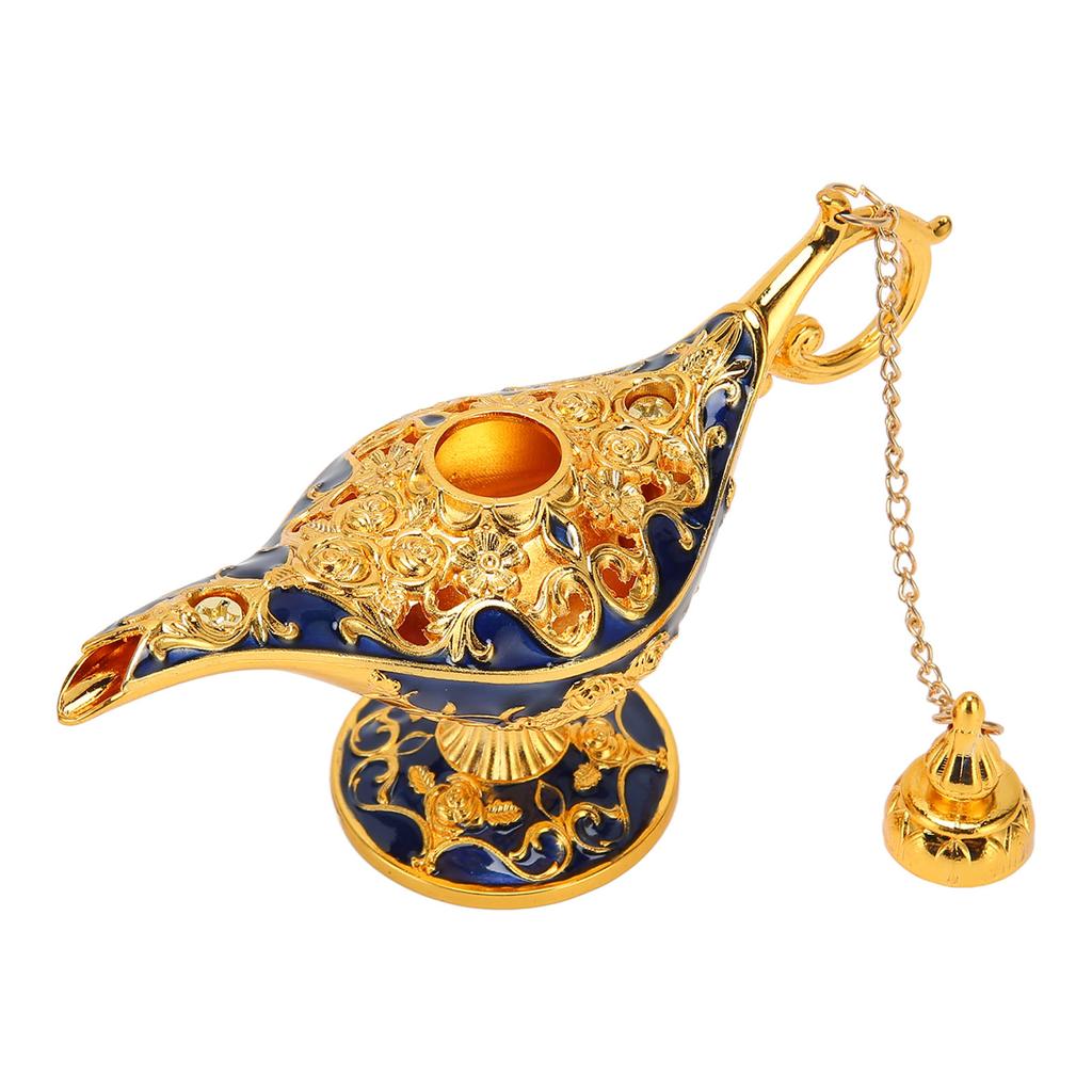 Genie Lamp Vintage Decoration Collectable Rare Small Zinc Alloy Legend Genie Light Gold Sapphire