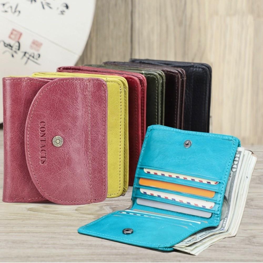Portefeuille Rétro en Cuir Véritable Ultra Mince Pliant Porte-Cartes Bancaires Crédit RFID Pochette Portable Grande Capacité Portefeuille en Cuir de Vache Cadeau