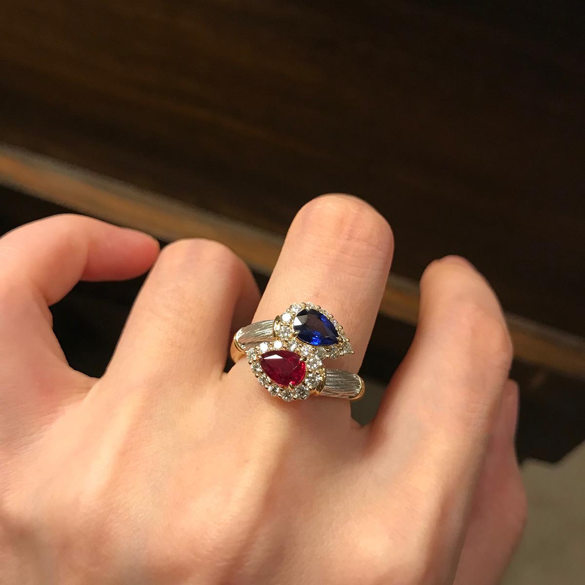 

BELLA BOX Кольцо в стиле ретро-суда с двухцветным золотым покрытием и двумя камнями, подходящее для повседневной женской вечеринки, модные ювелирные изделия Adjustable Opening синий