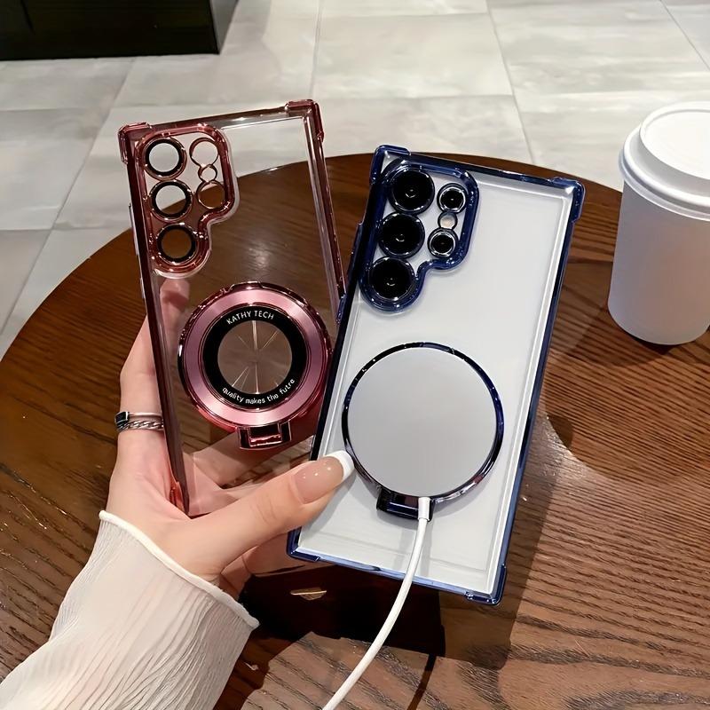 Transparent Electroplated Magnetic Stand Case Cover For Samsung Galaxy S25 S24 S23 S22 S21 Ultra Plus FE A36 A35 A55 A54 A53 A34