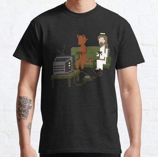 Jesus And Devil Playing Video Games Pixel Art Classic T-Shirt S-3XL