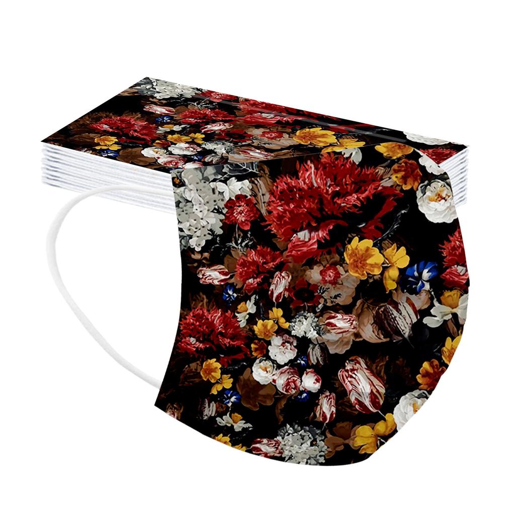 10PC Flower Print for Face Mask Disposable Earloop Mask