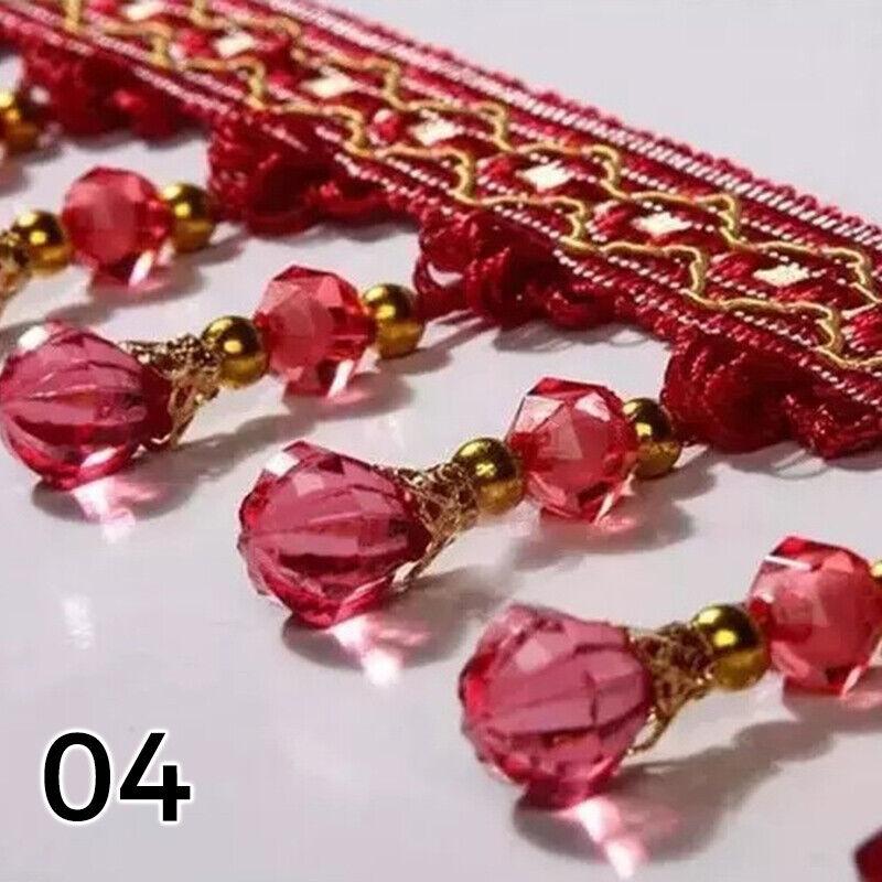 12M Tassel Fringe Trim Pumpkin Crystal Beaded Ribbon Sewing Curtain Lace Materia Bead Drapery Sewing Textile Decoration