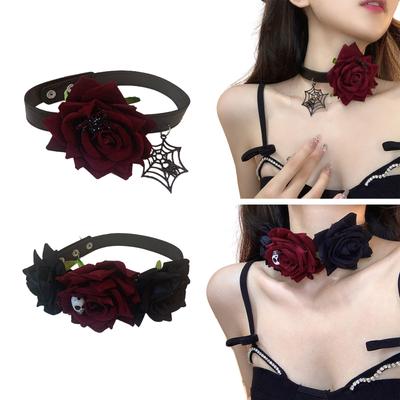 Gothic Chokers Halloween Rose Necklace Exaggerated Dark Neckchain Trendy Jewelry